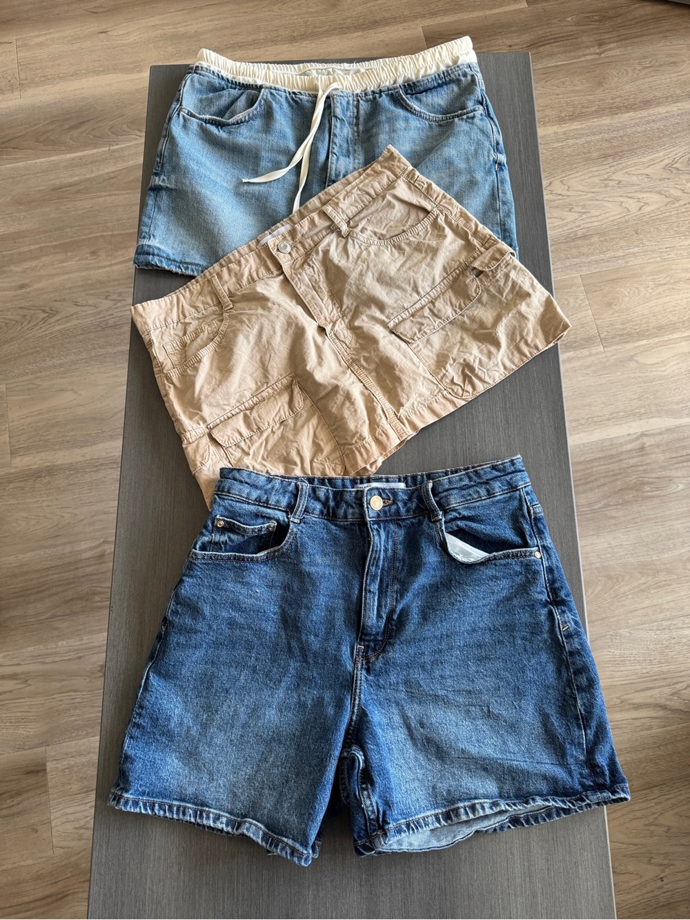 Womens Blue Denim and Khaki Shorts Pack - Casual Everyday Styles